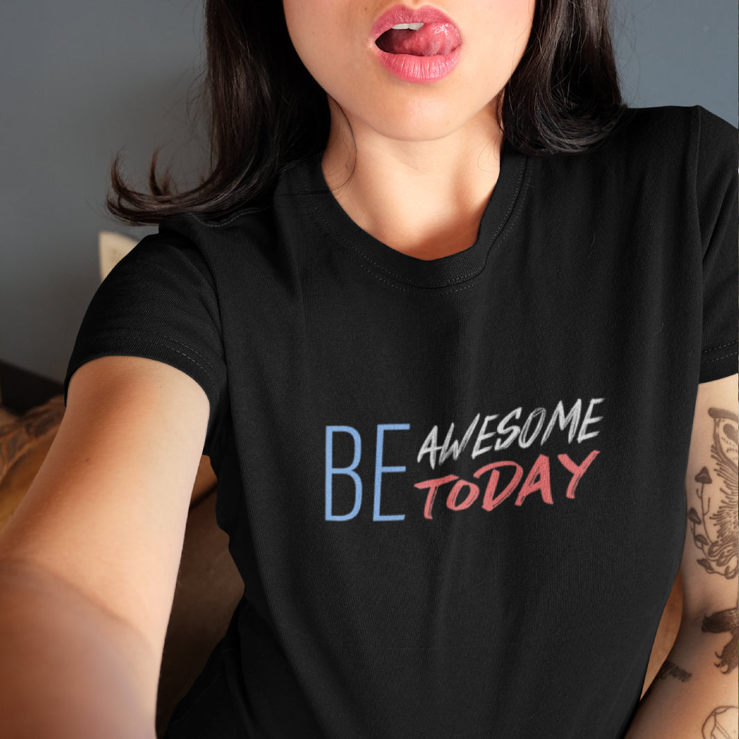 Cadou. Tricou UNISEX Personalizat Cu Mesaj "Be Awesome Today", JOYSTOS, Negru 100% Bumbac