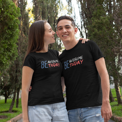 Cadou. Tricou UNISEX Personalizat Cu Mesaj "Be Awesome Today", JOYSTOS, Negru 100% Bumbac