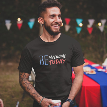 Cadou. Tricou UNISEX Personalizat Cu Mesaj "Be Awesome Today", JOYSTOS, Negru 100% Bumbac