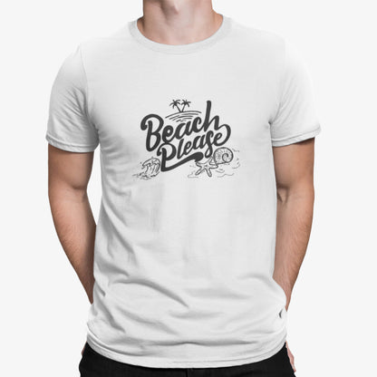 Cadou. Tricou UNISEX Personalizat Cu Mesaj "Beach Please", JOYSTOS, Alb 100% Bumbac, 165g/mp