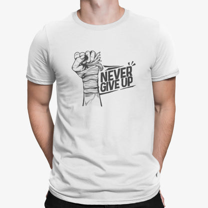 Cadou. Tricou UNISEX Personalizat Cu Mesaj "Never Give Up", JOYSTOS, Negru 100% Bumbac