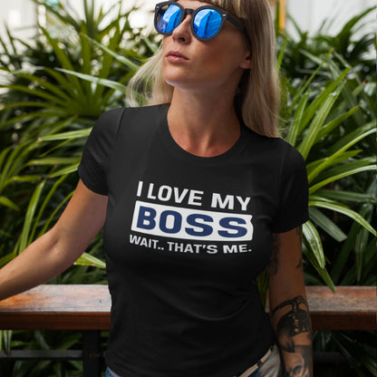 Tricou UNISEX, Joystos, Personalizat cu Mesaj Motivational "I Love My Boss", Negru, 100% bumbac