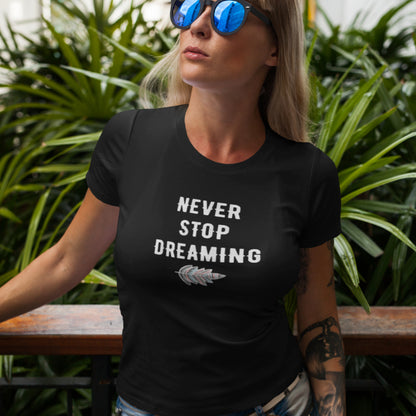 Tricou UNISEX, Joystos, Personalizat cu Mesaj Motivational "Never Stop Dreaming", Negru, 100% bumbac, 165g/mp