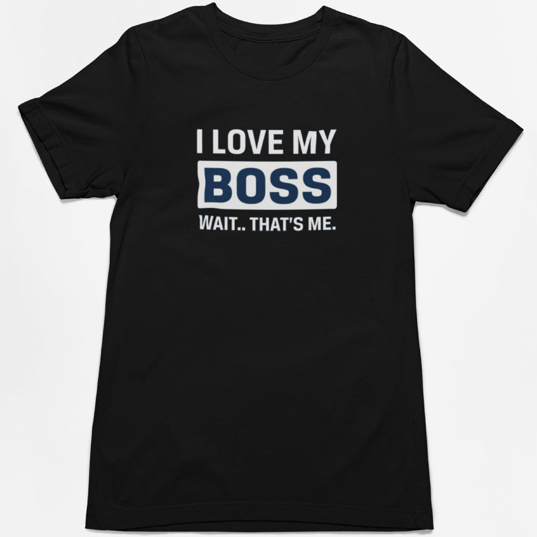 Tricou UNISEX, Joystos, Personalizat cu Mesaj Motivational "I Love My Boss", Negru, 100% bumbac