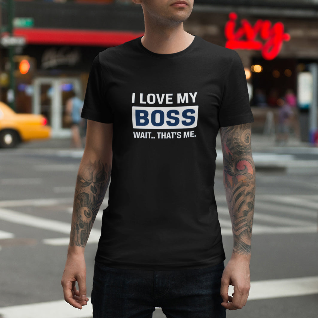 Tricou UNISEX, Joystos, Personalizat cu Mesaj Motivational "I Love My Boss", Negru, 100% bumbac