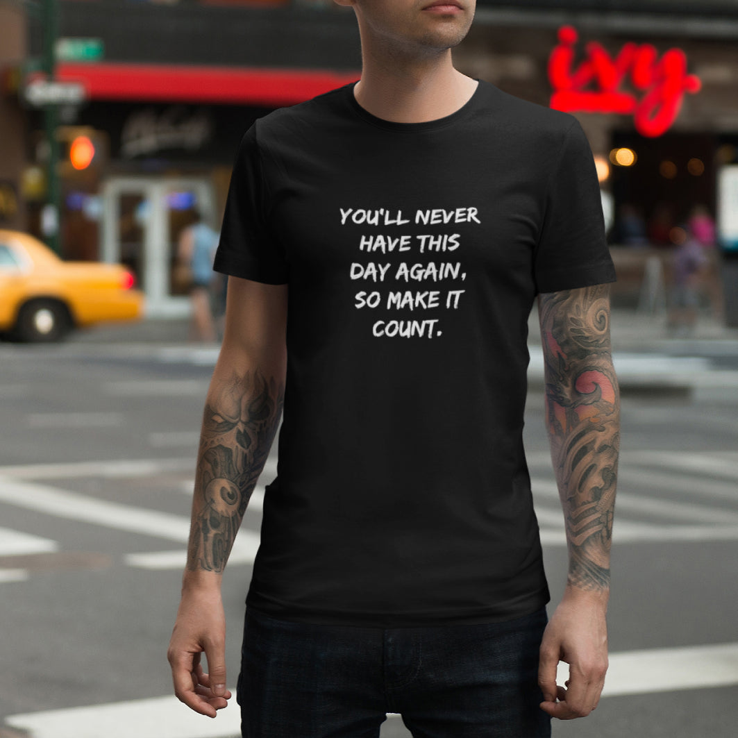 Tricou UNISEX, Joystos, Personalizat cu Mesaj Motivational "Make It Count", Negru, 100% bumbac