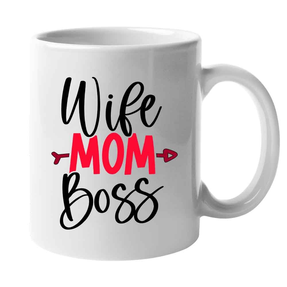 Cadou Pentru Mama, Cana Ceramica, 330 ml, Mesaj "Wife Mom Boss" - Alexia Gifts