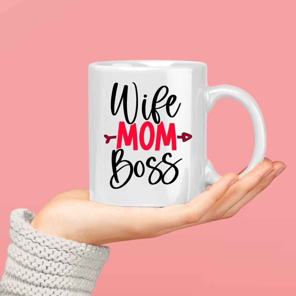 Cadou Pentru Mama, Cana Ceramica, 330 ml, Mesaj "Wife Mom Boss" - Alexia Gifts