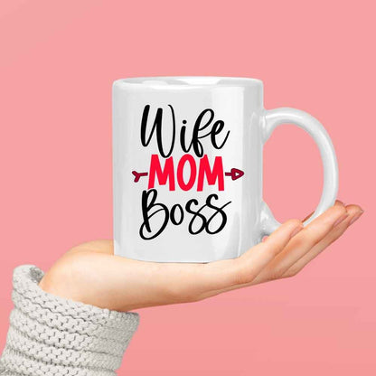 Cadou Pentru Mama, Cana Ceramica, 330 ml, Mesaj "Wife Mom Boss" - Alexia Gifts