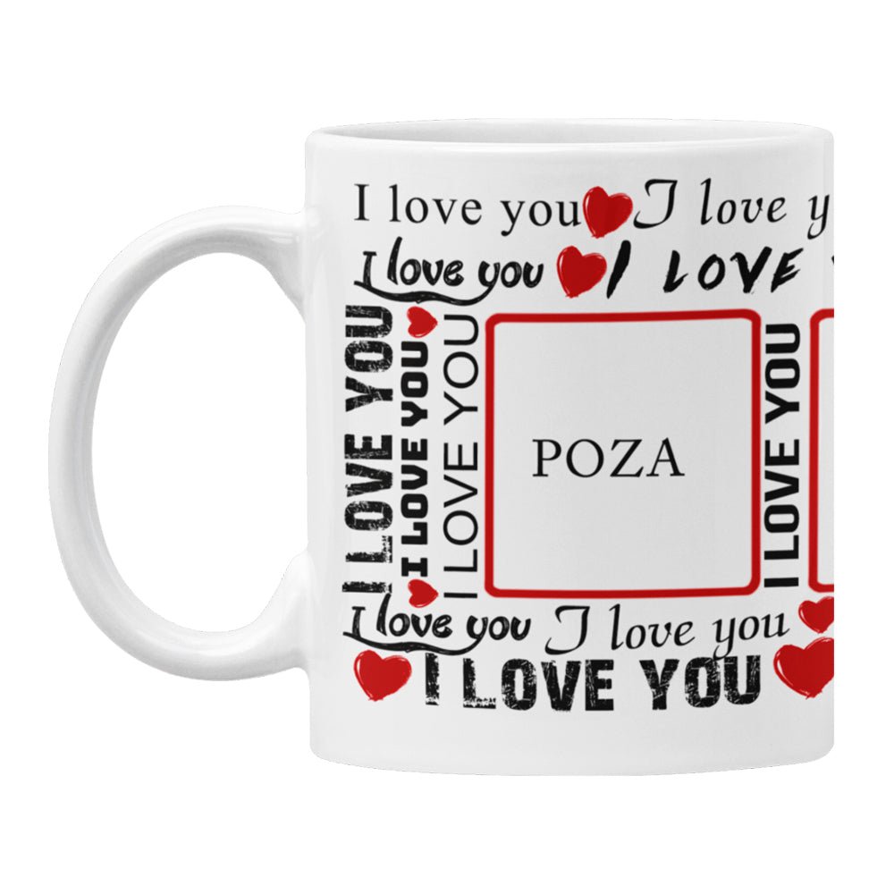 Cana Ceramica, 330 ml, Personalizata cu pozele tale preferate si Mesaj "Te iubesc" - Alexia Gifts