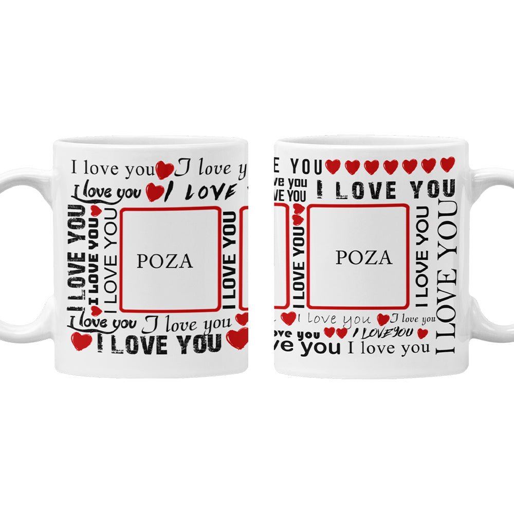 Cana Ceramica, 330 ml, Personalizata cu pozele tale preferate si Mesaj "Te iubesc" - Alexia Gifts