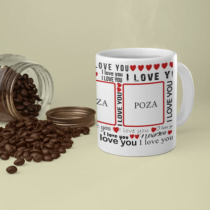 Cana Ceramica, 330 ml, Personalizata cu pozele tale preferate si Mesaj "Te iubesc" - Alexia Gifts