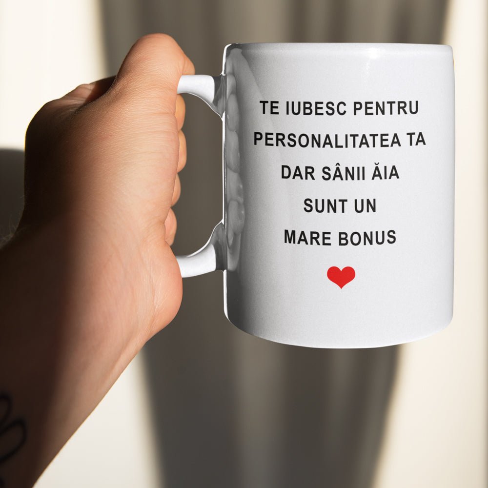 Cana Ceramica Mesaj - Te Iubesc Pentru Personalitatea Ta, dar Sanii Aia... - Alexia Gifts