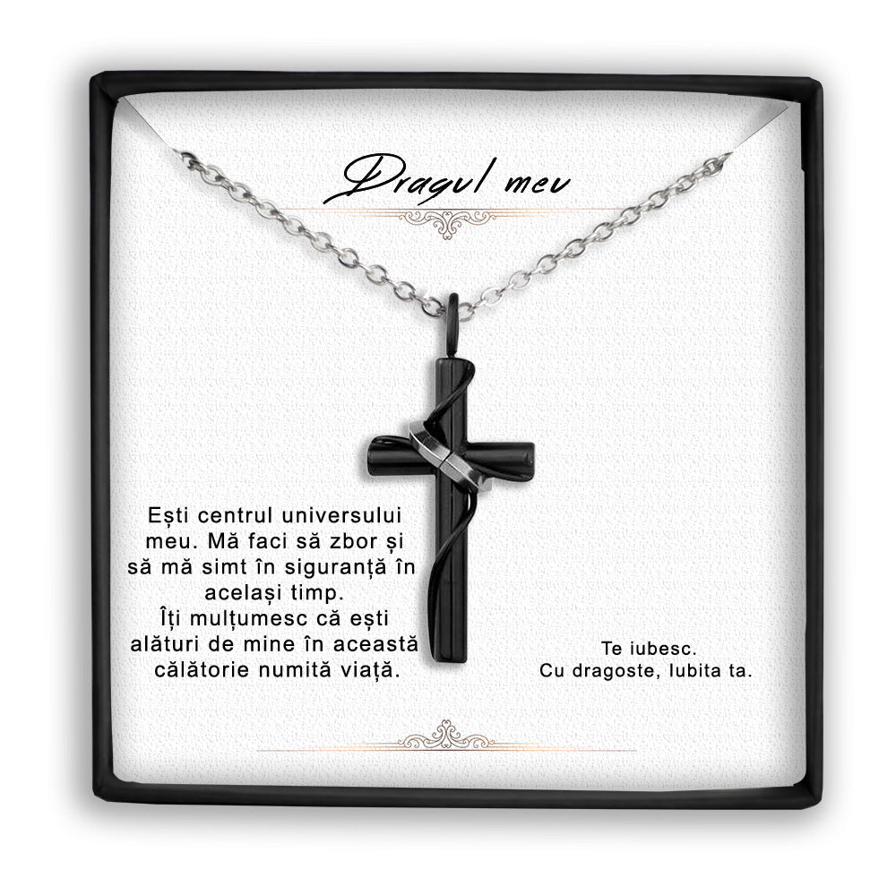 Colier cu Cruce Silver Pentru Barbati, Joystos,  Simbolic si Elegant, cu Card Personalizat Inclus, Ambalare in hartie de matase