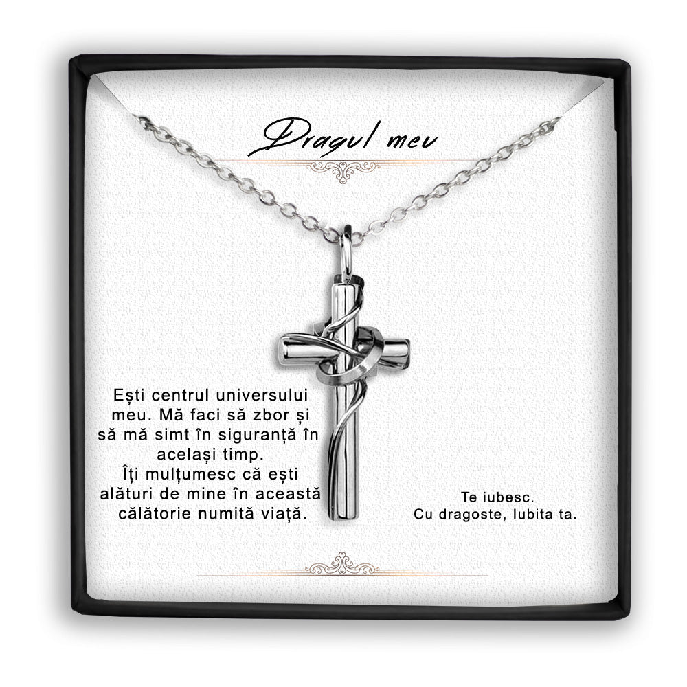 Colier cu Cruce Silver Pentru Barbati, Joystos,  Simbolic si Elegant, cu Card Personalizat Inclus, Ambalare in hartie de matase