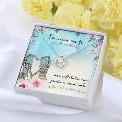 Personalizeaza Card Cu Mesajul Tau - Colier cu Pandant Nod Placat cu Aur Alb 14 K - Pentru Sora - Alexia Gifts