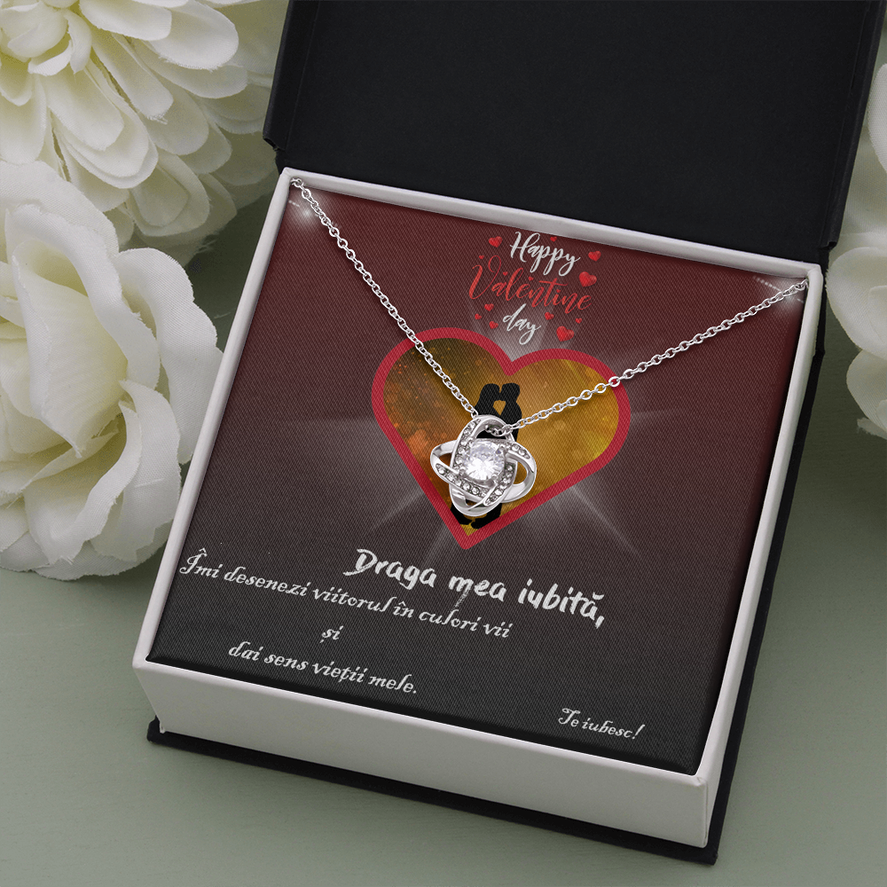 Colier cu Pandant Nod placat cu Aur Alb 14K, Card personalizat, daraga mea iubita, Imi desenezi...