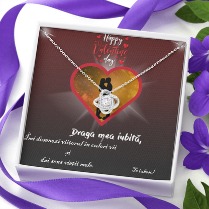 Colier cu Pandant Nod placat cu Aur Alb 14K, Card personalizat, daraga mea iubita, Imi desenezi...